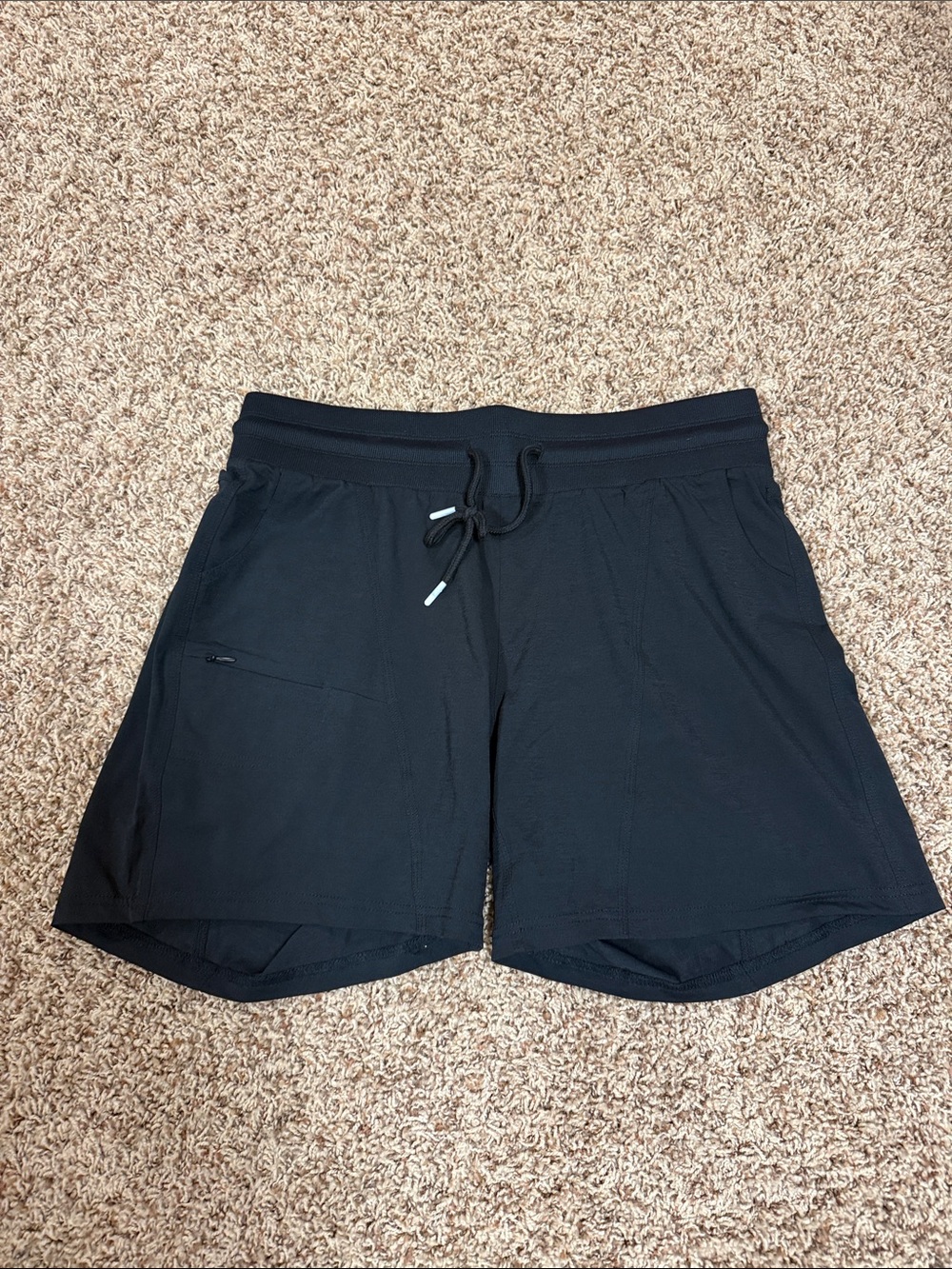 Women’s Black Athletic Drawstring Shorts with Zipper Pocket